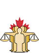 [People in front of a maple leaf, holding the scales of justice]